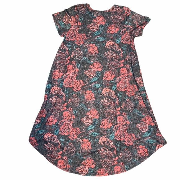 Roses and Leaves on Dark Gray/Black T Shirt Dress - Picture 3 of 4
